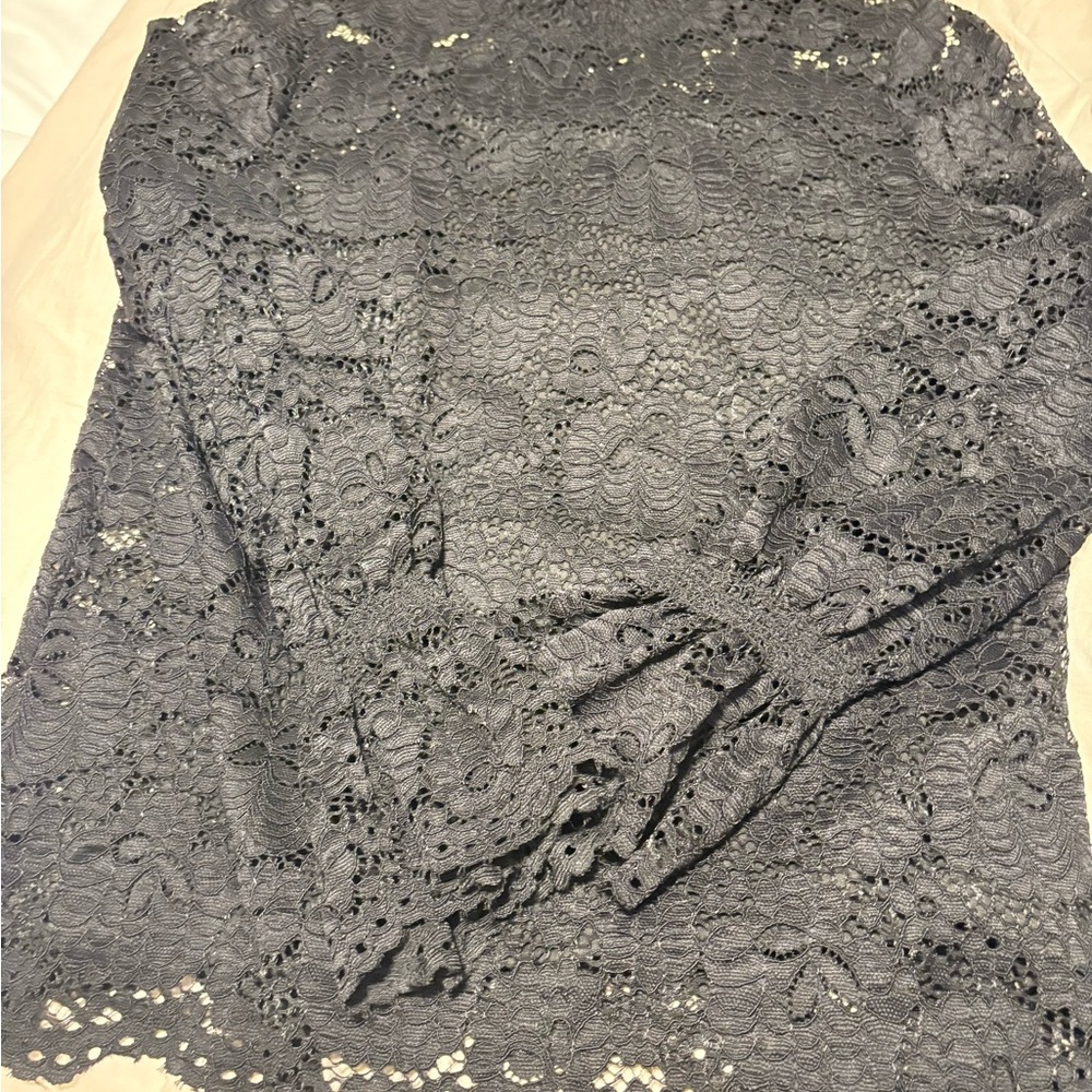 Adriana Papell black lace top- long sleeves, mock neck.